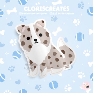 Red Merle Border Collie Dog Breed Waterproof Vinyl Sticker | Kawaii Chibi Animal Art Decal | Cute Cartoon Puppy Pet Loss Memorial Gift