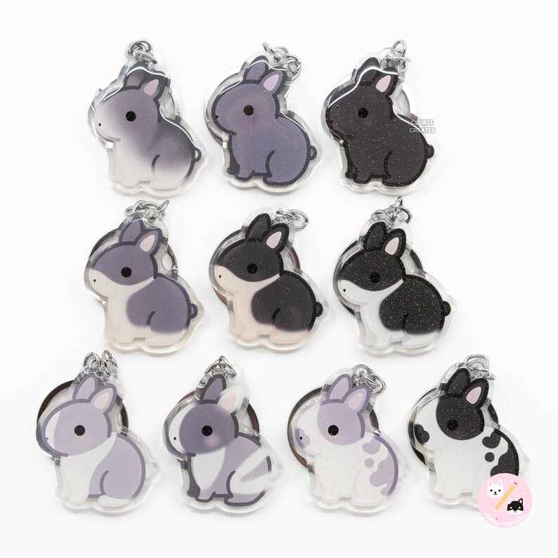 Broken Black Netherland Dwarf Rabbit Acrylic Pet Breed Keychain ...