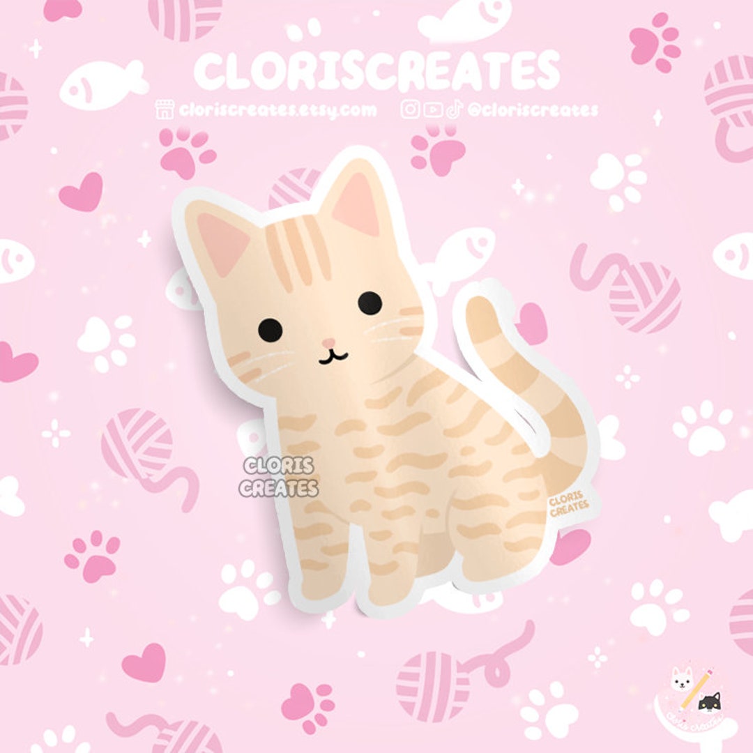 Buff Cream Tabby Cat Waterproof Vinyl Sticker | Kawaii Animal Laptop ...