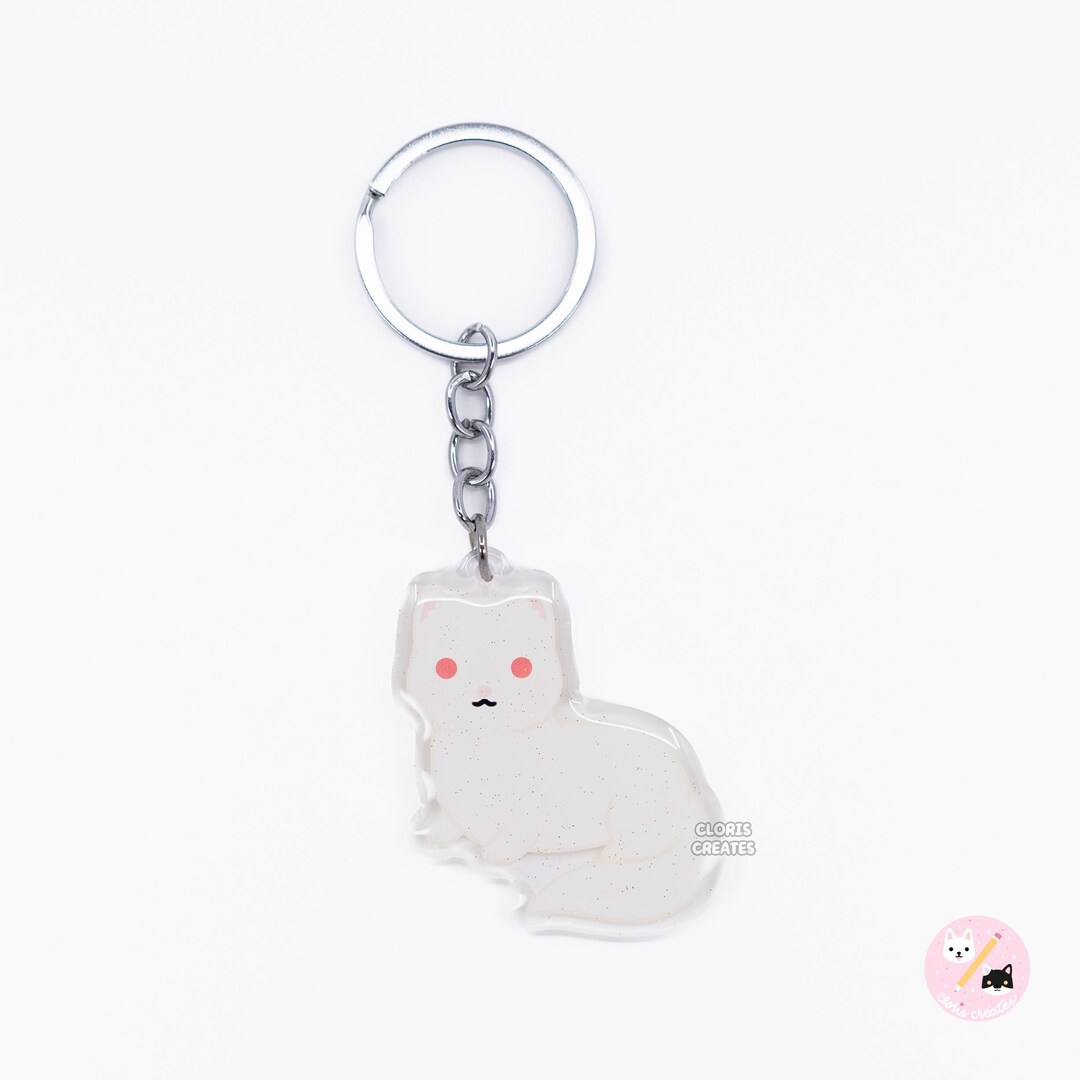 Weasel Key Chain Albino Ferret Acrylic Exotic Pet Keychain | Cartoon Chibi Art Double ...