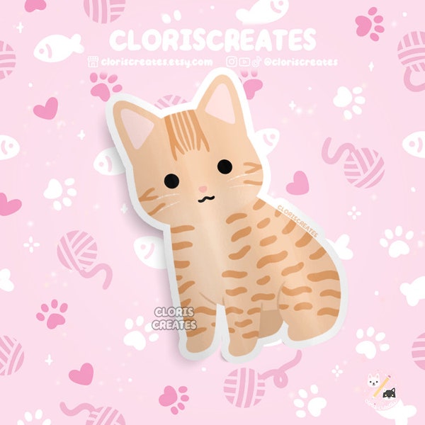 Orange Manx Tabby Cat Waterproof Vinyl Sticker | Kawaii Chibi Animal Laptop Decal | Cute Cartoon Pet Breed Kitten Loss Memorial Gift