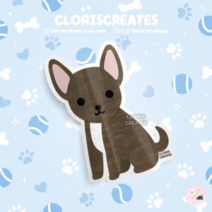 Brindle Chihuahua Dog Waterproof Vinyl Sticker | Kawaii Chibi Animal Art Laptop Decal | Cute Cartoon Rescue Puppy Pet Loss Memorial Gift