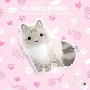 Lynx Point Ragdoll Cat Waterproof Vinyl Sticker | Kawaii Chibi Animal Art Laptop Decal | Cute Cartoon Pet Breed Kitten Loss Memorial Gift