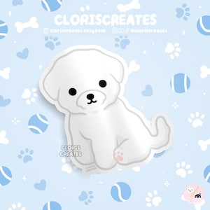 Bichon Frise Dog Breed Waterproof Vinyl Sticker | Kawaii Chibi Animal Art Decal | Cute Cartoon White Fluffy Puppy Pet Loss Memorial Gift
