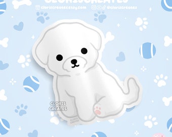 Bichon Frise Dog Breed Waterproof Vinyl Sticker | Kawaii Chibi Animal Art Decal | Cute Cartoon White Fluffy Puppy Pet Loss Memorial Gift