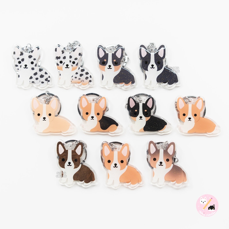Red Pembroke Welsh Corgi Acrylic Dog Breed Keychain | Cartoon Kawaii Art Puppy Charm | Chibi Cute Animal Lover Pet Loss Memorial Gift afbeelding 2