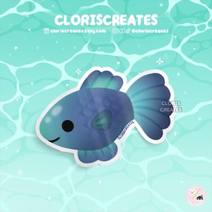 Blue Guppy Fish Waterproof Die Cut Sticker | Kawaii Chibi Aquarium Laptop Bottle Decal | Cute Cartoon Pet Animal Lover Gift