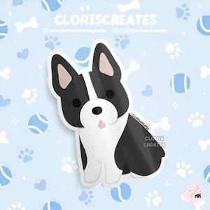 Black Boston Terrier Dog Breed Waterproof Vinyl Sticker | Kawaii Chibi Animal Art Laptop Decal | Cute Cartoon Puppy Pet Loss Memorial Gift