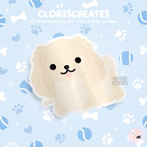 Cream Pekingese Dog Breed Waterproof Vinyl Sticker | Kawaii Chibi Animal Art Style Laptop Decal | Cute Cartoon Puppy Pet Loss Memorial Gift