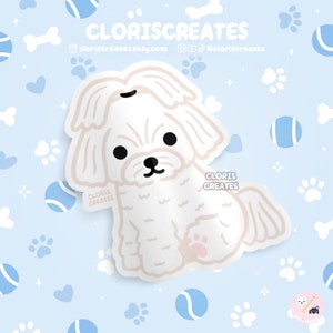 Maltese Dog Breed Waterproof Vinyl Sticker | Kawaii Chibi Art Style Animal Lover Laptop Decal | Cute Cartoon Puppy Pet Loss Memorial Gift