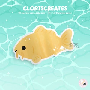 Golden Koi Fish Waterproof Die Cut Sticker | Kawaii Chibi Aquarium Hobby Laptop Bottle Decal | Cute Cartoon Exotic Pet Animal Lover Gift