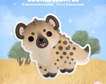 Spotted Hyena Waterproof Vinyl Sticker | Kawaii Chibi Wild Dog Animal Lover Laptop Decal | Cute Cartoon Zoo Safari Souvenir Wildlife Gift