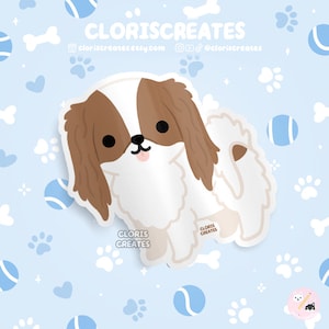 Red Japanese Chin Dog Breed Waterproof Vinyl Sticker | Kawaii Chibi Animal Art Laptop Decal | Cute Cartoon Puppy Pet Loss Memorial Gift