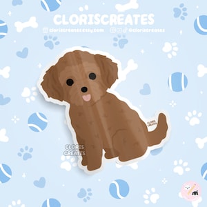 Red Goldendoodle Labradoodle Dog Breed Waterproof Vinyl Sticker | Kawaii Chibi Animal Art Decal | Cute Cartoon Puppy Pet Memorial Gift