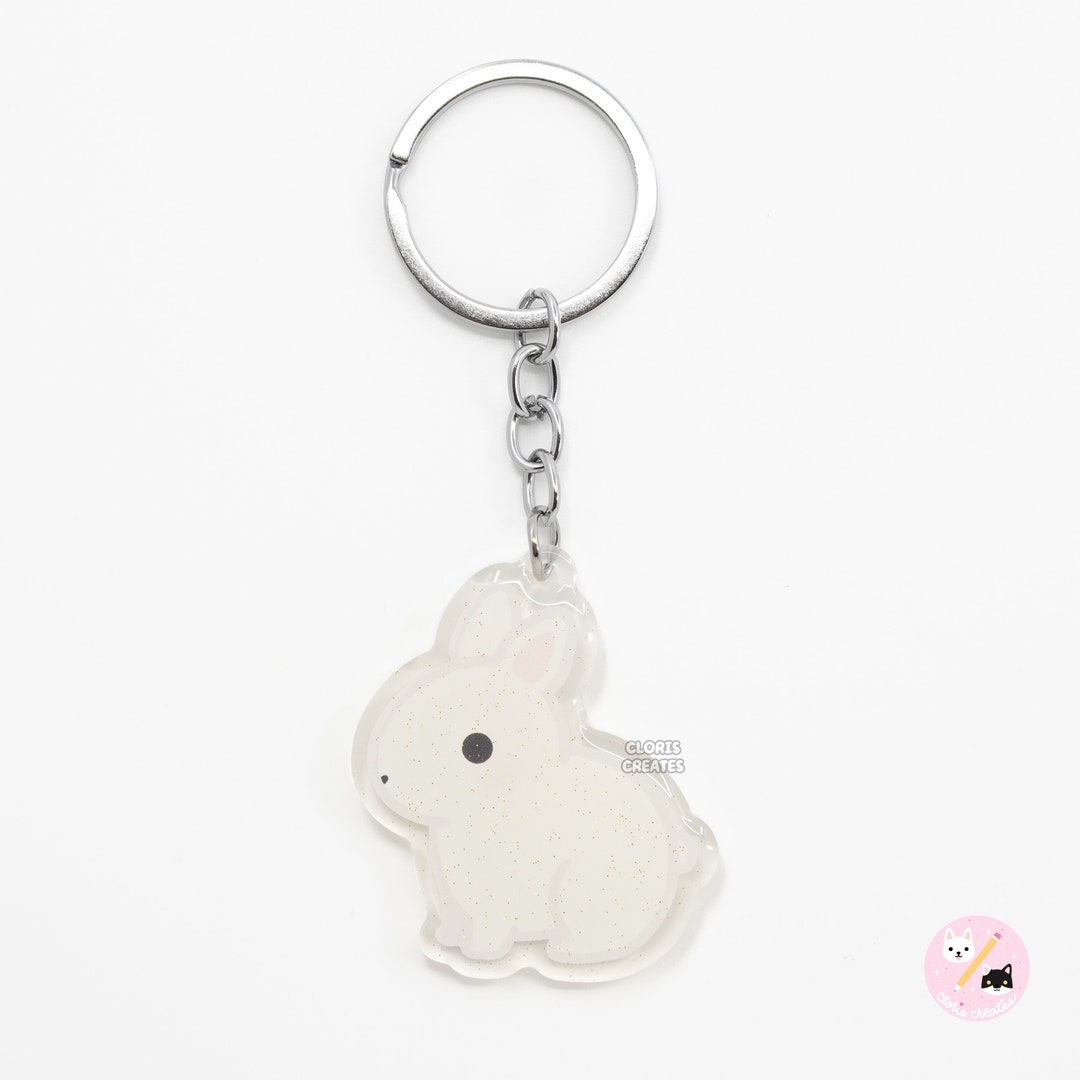 Dvas Rabbit Keychain White Netherland Dwarf Rabbit Acrylic Pet Keychain | Cartoon Kawaii Art ...