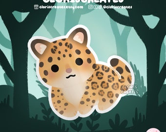 Jaguar Waterproof Vinyl Sticker | Kawaii Chibi Big Wildcat Animal Lover Art Laptop Decal | Cute Cartoon Zoo Souvenir Wildlife Gift