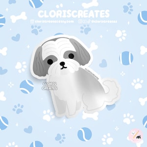 Silver Gray & White Shih Tzu Dog Breed Waterproof Vinyl Sticker | Kawaii Chibi Animal Art Decal | Cute Cartoon Puppy Mom Pet Loss Gift