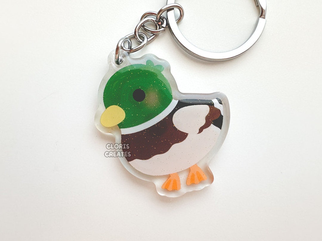 Mallard Duck Keychain Cartoon Art Doublesided Epoxy Glitter Etsy