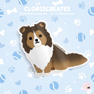 Sable Shetland Sheepdog Sheltie Rough Collie Dog Breed Waterproof Vinyl Sticker | Kawaii Chibi Animal Art Decal Cute Cartoon Puppy Pet Gift