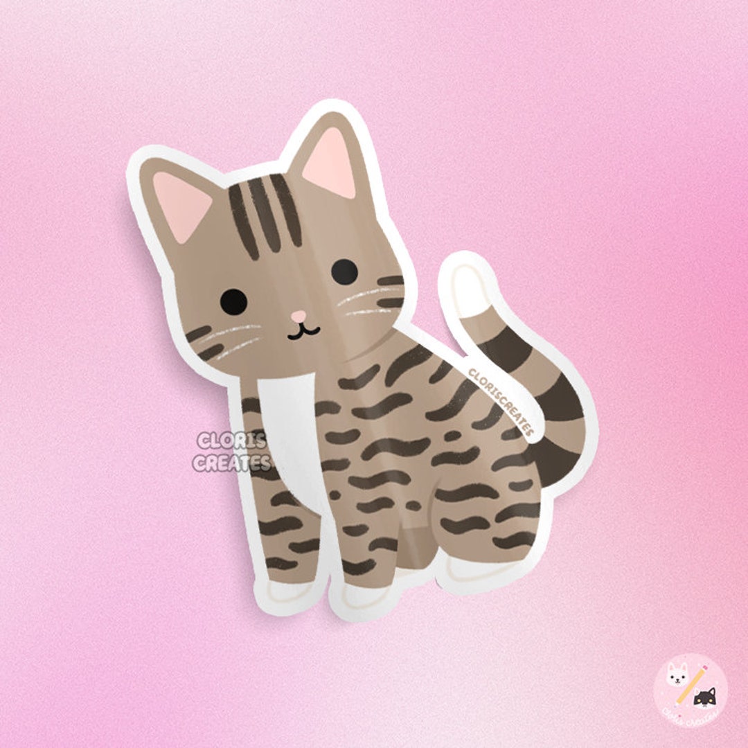 Brown Tabby Cat Waterproof Vinyl Sticker Kawaii Chibi Animal - Etsy