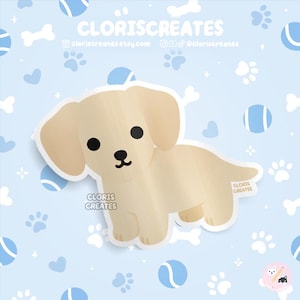 Cream Dachshund Dog Breed Waterproof Vinyl Sticker | Kawaii Chibi Animal Art Laptop Decal | Cute Cartoon Puppy Pet Loss Memorial Gift