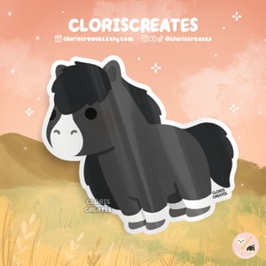 Black Blaze Horse Waterproof Vinyl Sticker | Kawaii Chibi Petting Zoo Souvenir Decal | Cute Cartoon Farm Animal Lover Pony Memorial Gift