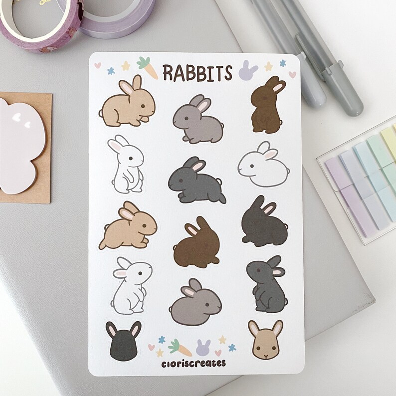 European Rabbits Sticker Sheets Cute Chibi Stickers for your Etsy