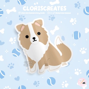 Gold Border Collie Dog Breed Waterproof Vinyl Sticker | Kawaii Chibi Animal Art Laptop Decal | Cute Cartoon Puppy Pet Loss Memorial Gift