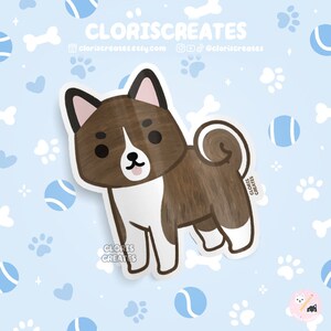 Brindle Japanese Akita Inu Dog Breed Waterproof Vinyl Sticker | Kawaii Chibi Animal Art Decal | Cute Cartoon Puppy Pet Loss Memorial Gift