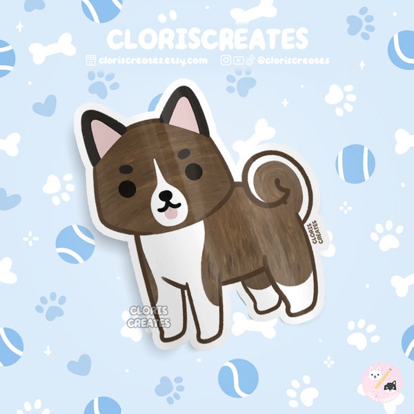 Brindle Japanese Akita Inu Dog Breed Waterproof Vinyl Sticker | Kawaii Chibi Animal Art Decal | Cute Cartoon Puppy Pet Loss Memorial Gift