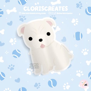 Cream English Bulldog Dog Breed Waterproof Vinyl Sticker | Kawaii Chibi Animal Art Laptop Decal | Cute Cartoon Puppy Pet Loss Memorial Gift