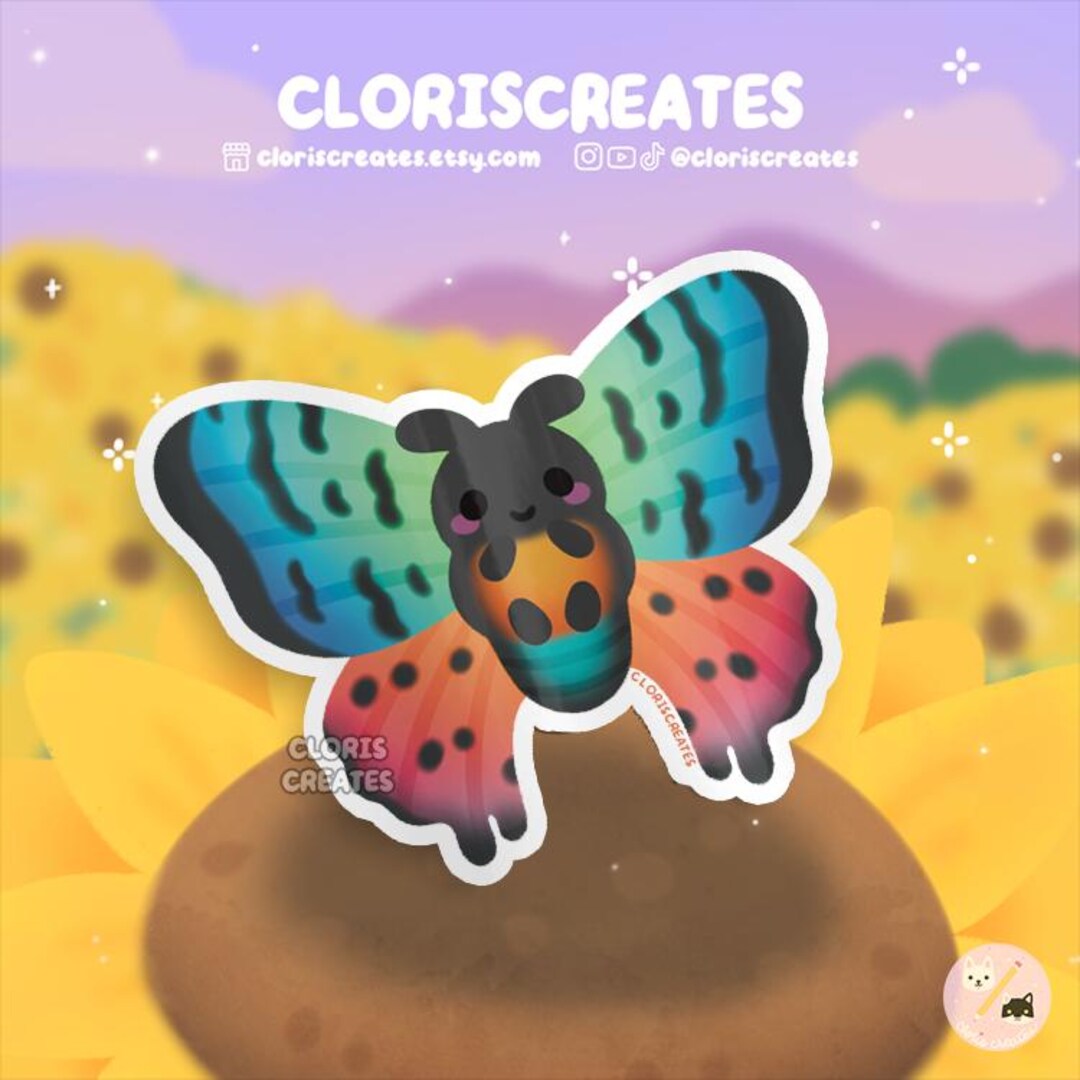 Madagascan Sunset Moth Waterproof Die Cut Sticker | Kawaii Chibi Insect ...