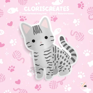 Silver Ocicat Cat Waterproof Vinyl Sticker | Kawaii Chibi Animal Laptop Decal | Cute Cartoon Pet Breed Kitten Loss Memorial Gift