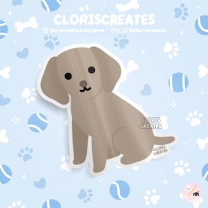 Gray Weimaraner Dog Breed Waterproof Vinyl Sticker | Kawaii Chibi Animal Art Lover Laptop Decal | Cute Cartoon Puppy Pet Loss Memorial Gift