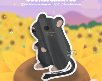 Black Gerbil Waterproof Vinyl Sticker | Kawaii Chibi Rodent Animal Lover Art Laptop Decal | Cute Cartoon Critter Pet Memorial Gift