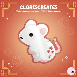 Year of the Rat Waterproof Vinyl Sticker | Kawaii Chibi Lunar New Year Animal Lover Art Laptop Decal | Cute Cartoon Lucky Mouse Zodiac Gift