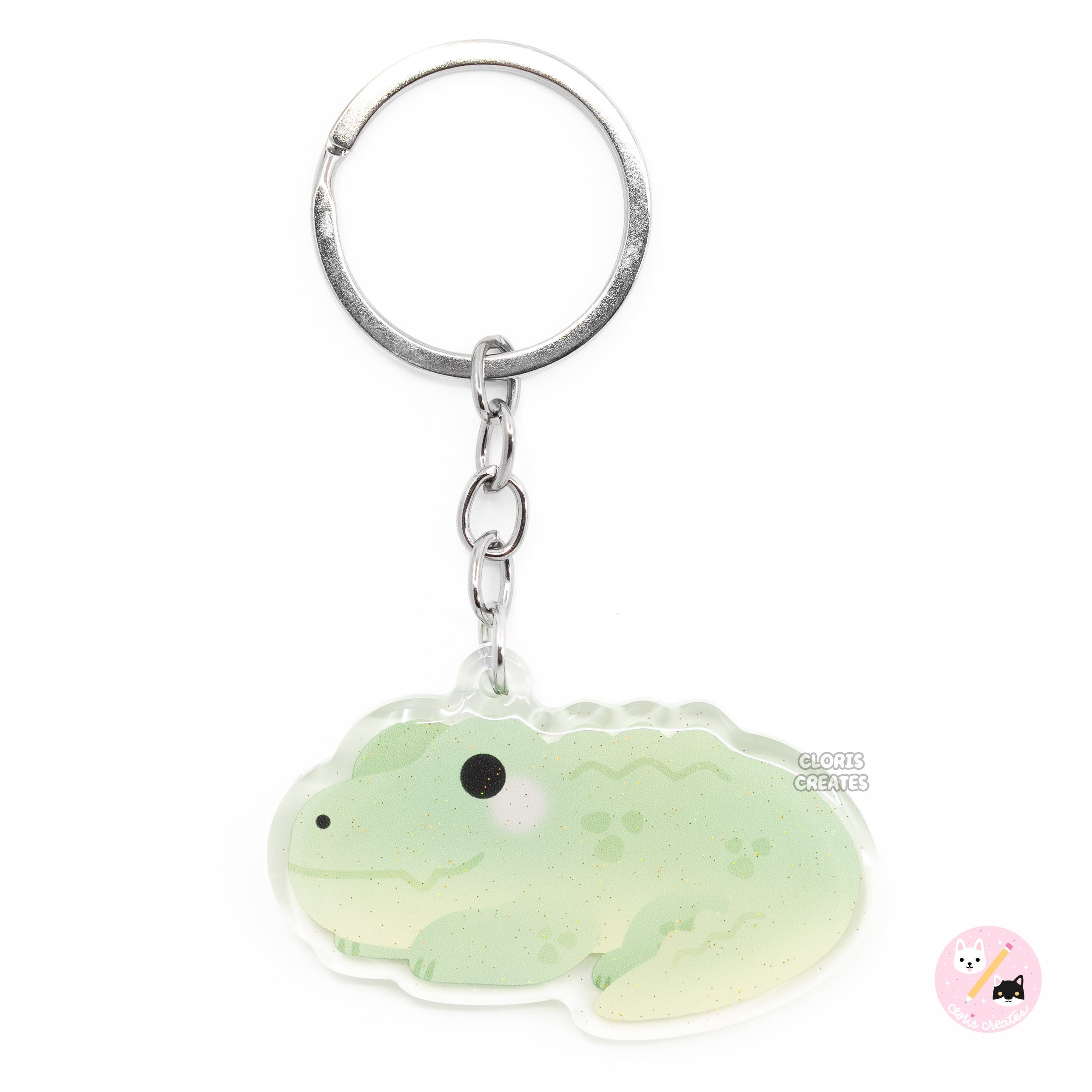 Green Alligator Acrylic Glitter Keychain | Kawaii Chibi Wild Animal Lover Art Crocodile Charm | Cute Cartoon Caiman Souvenir Keyring Gift