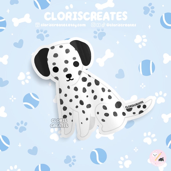 Black Dalmatian Die Cut Sticker | Kawaii Chibi Waterproof Decal for Laptops & Water Bottles | Cute Cartoon Dog Breed Gift for Pet Lovers