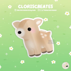 Deer Waterproof Vinyl Sticker | Kawaii Chibi Woodland Animal Lover Doe Art Laptop Decal | Cute Cartoon Cottagecore Fawn Wildlife Buck Gift
