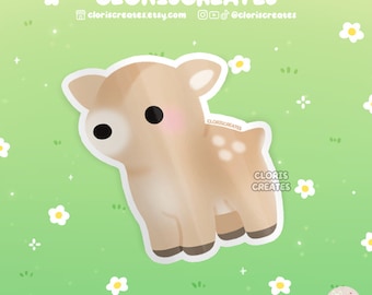 Deer Waterproof Vinyl Sticker | Kawaii Chibi Woodland Animal Lover Doe Art Laptop Decal | Cute Cartoon Cottagecore Fawn Wildlife Buck Gift