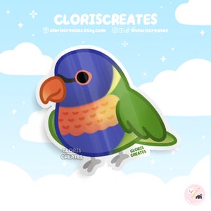 Pegatina de vinilo impermeable de la raza de pájaro Lori Arcoíris / Calcomanía para portátil con diseño de animal chibi kawaii / Lindo dibujo animado exótico para conmemorar la pérdida de una mascota