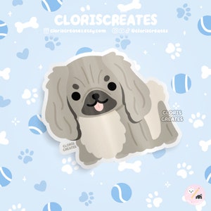 Gray Pekingese Dog Breed Waterproof Vinyl Sticker | Kawaii Chibi Animal Art Laptop Decal | Cute Cartoon Puppy Pet Loss Memorial Gift