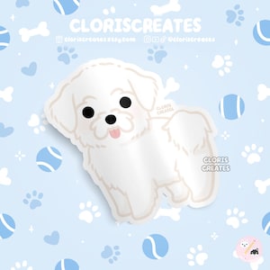 Shorthaired Coton de Tulear Dog Breed Waterproof Vinyl Sticker | Kawaii Chibi Animal Decal | Cute Cartoon White Puppy Pet Loss Memorial Gift