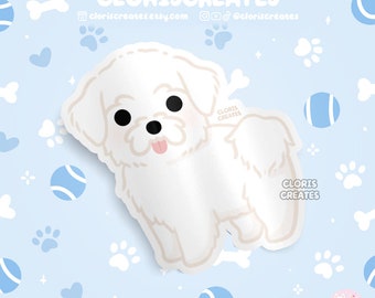 Shorthaired Coton de Tulear Dog Breed Waterproof Vinyl Sticker | Kawaii Chibi Animal Decal | Cute Cartoon White Puppy Pet Loss Memorial Gift