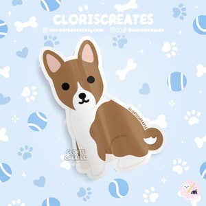Red & White Basenji Puppy Dog Breed Waterproof Vinyl Sticker | Kawaii Chibi Animal Art Decal | Cute Cartoon Puppy Pet Loss Memorial Gift