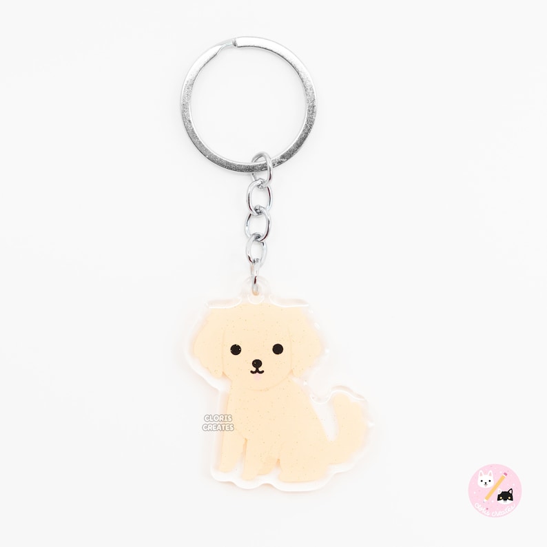 Golden Retriever Acrylic Dog Breed Keychain Cartoon Kawaii Art Puppy Glitter Epoxy Charm Chibi Cute Animal Lover Pet Loss Memorial Gift image 1