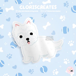 West Highland White Terrier Westie Dog Breed Waterproof Vinyl Sticker | Kawaii Chibi Animal Decal | Cute Cartoon Rescue Puppy Pet Loss Gift