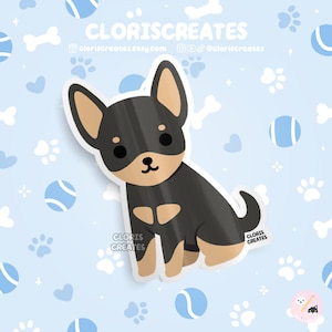 Black & Tan Chihuahua Dog Breed Waterproof Vinyl Sticker | Kawaii Chibi Animal Art Laptop Decal | Cute Cartoon Puppy Pet Loss Memorial Gift