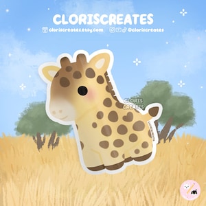 Giraffe Waterproof Vinyl Sticker | Kawaii Chibi Animal Lover Art Laptop Decal | Cute Cartoon Zoo Safari Souvenir Wildlife Drawing Gift