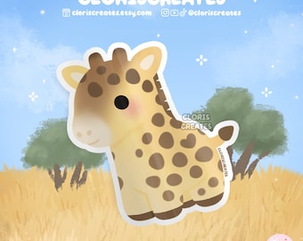 Giraffe Waterproof Vinyl Sticker | Kawaii Chibi Animal Lover Art Laptop Decal | Cute Cartoon Zoo Safari Souvenir Wildlife Drawing Gift